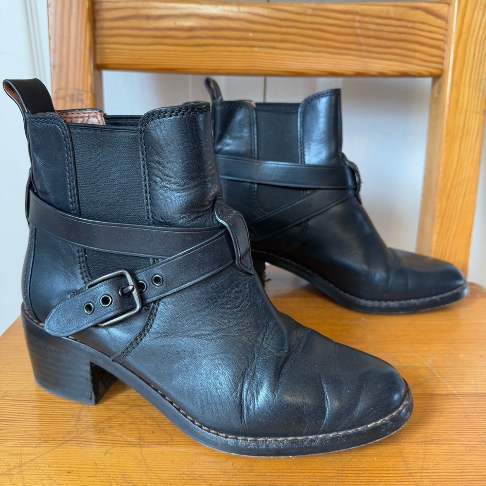 Coach Black Leather Heeled Buckle Boots 6.5
